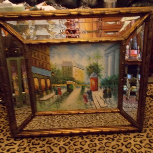 Large scenic painting in gorgeous wood frame with mirror - Picture 1 of 5